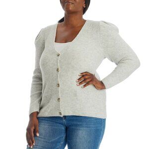 NWT 1.STATE Women's Cozy Puff Long Sleeve Button Front Top Soft Knit Cardigan